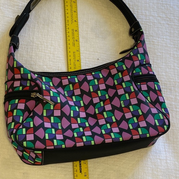 The SAK Shoulder Bag Purse Multi Color Geometric Logo Adjustable Strap Zip - Picture 12 of 14